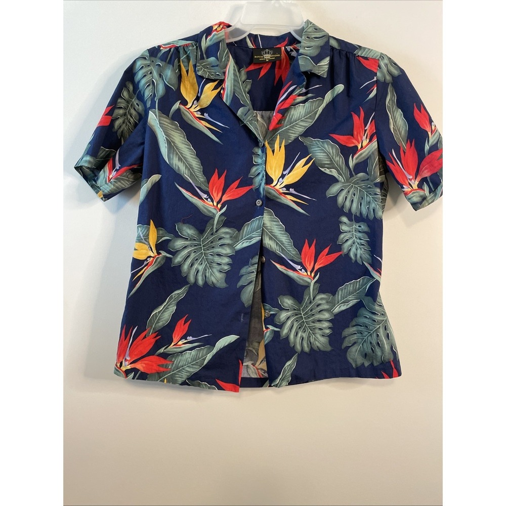 Royal Creations Medium Hawaiian Shirt Navy Floral Tropical Aloha Cotton Camp